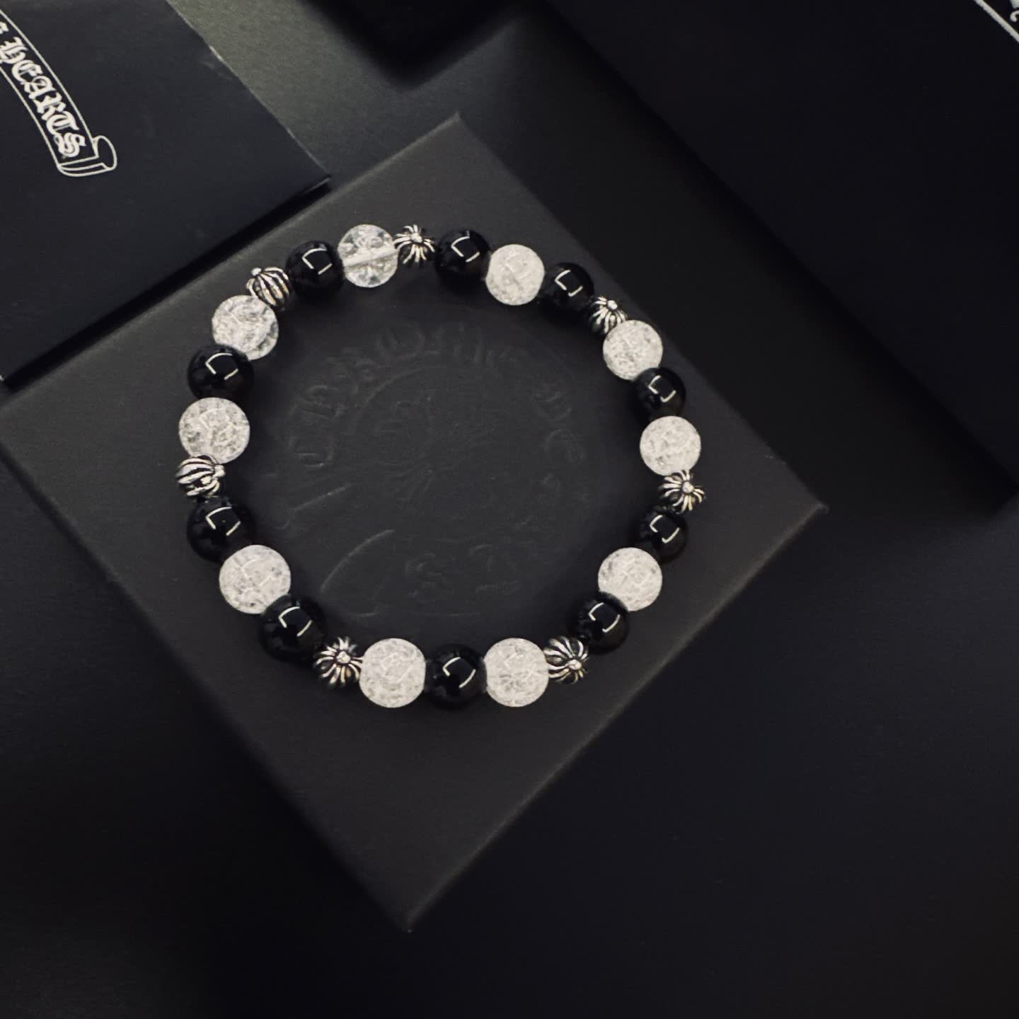 Chrome Hearts Hearts Silver and Black Beaded Bracelet